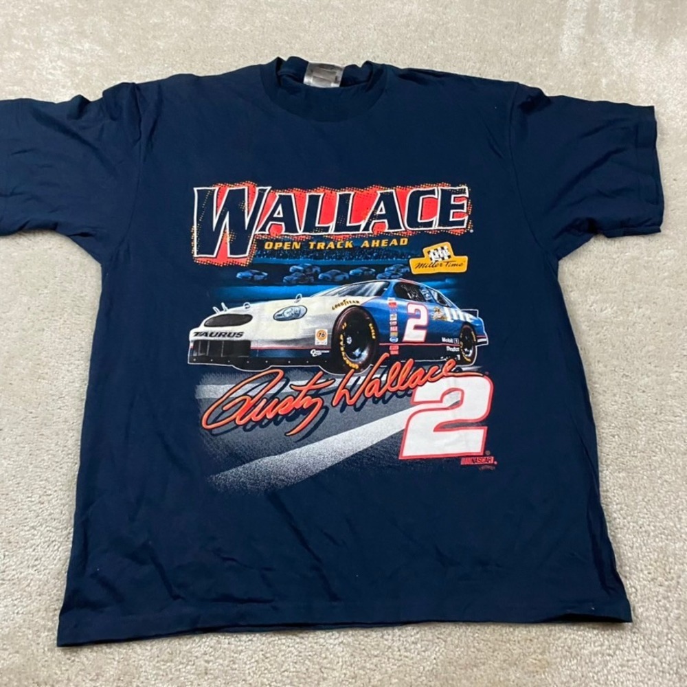 VTG Chase Authentics Rusty Wallace NASCAR T-Shirt Mens L Navy Blue Racing Miller